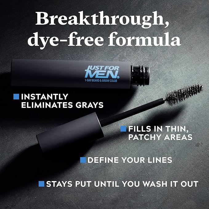 Just for Men 1-Day Beard & Brow Color, Temporary Color for Beard and Eyebrows, For a Fuller, Well-Defined Look, Up to 30 Applications, Darkest Brown/Black, Ships in Eco-Friendly Packaging (Pack of 3)