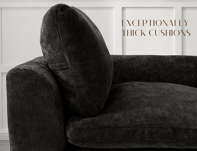 ohllob 110" Cloud Sectional Couches for Living Room, Boneless L-Shape Couch with Ottoman, 3 Seater Modular Sectional Sofa, Black