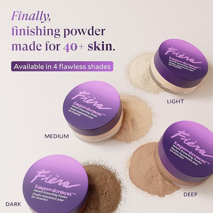 Fièra Empowderment™ Pressed Finishing Powder, Talc-Free Blurring & Soft-Matte Setting Powder for Mature Skin, Pore & Fine-Line Smoothing, Lightweight Instant Retouching Formula, Dark Shade, 0.2 OZ