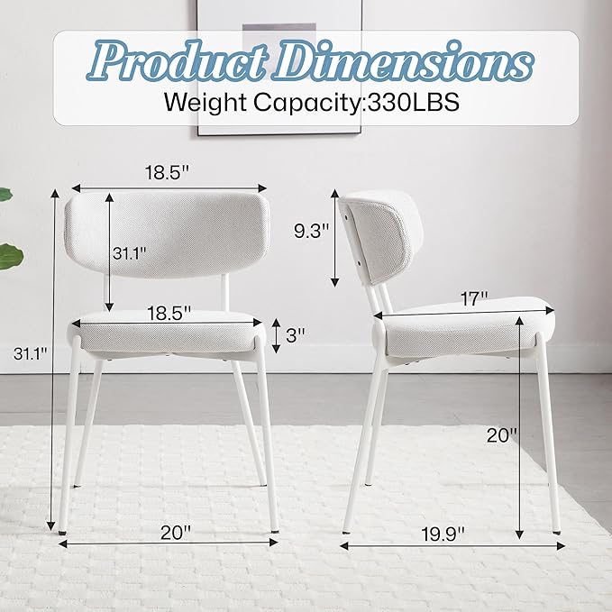 KCC Modern Mid-Century Velvet Dining Chairs Set of 4, Upholstered Stylish Kitchen Chairs Accent Diner Chairs with Metal Legs and Curved Back for Kitchen, Dining Room(White)