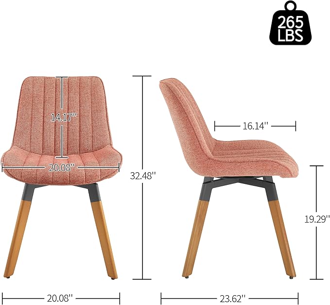 Art Leon Dining Chairs Set of 4, Mid Century Modern Swivel Dining Room Chairs, Fabric Upholstered Armless Side Chairs with Wood Legs for Kitchen Living Room Bedroom, Rose