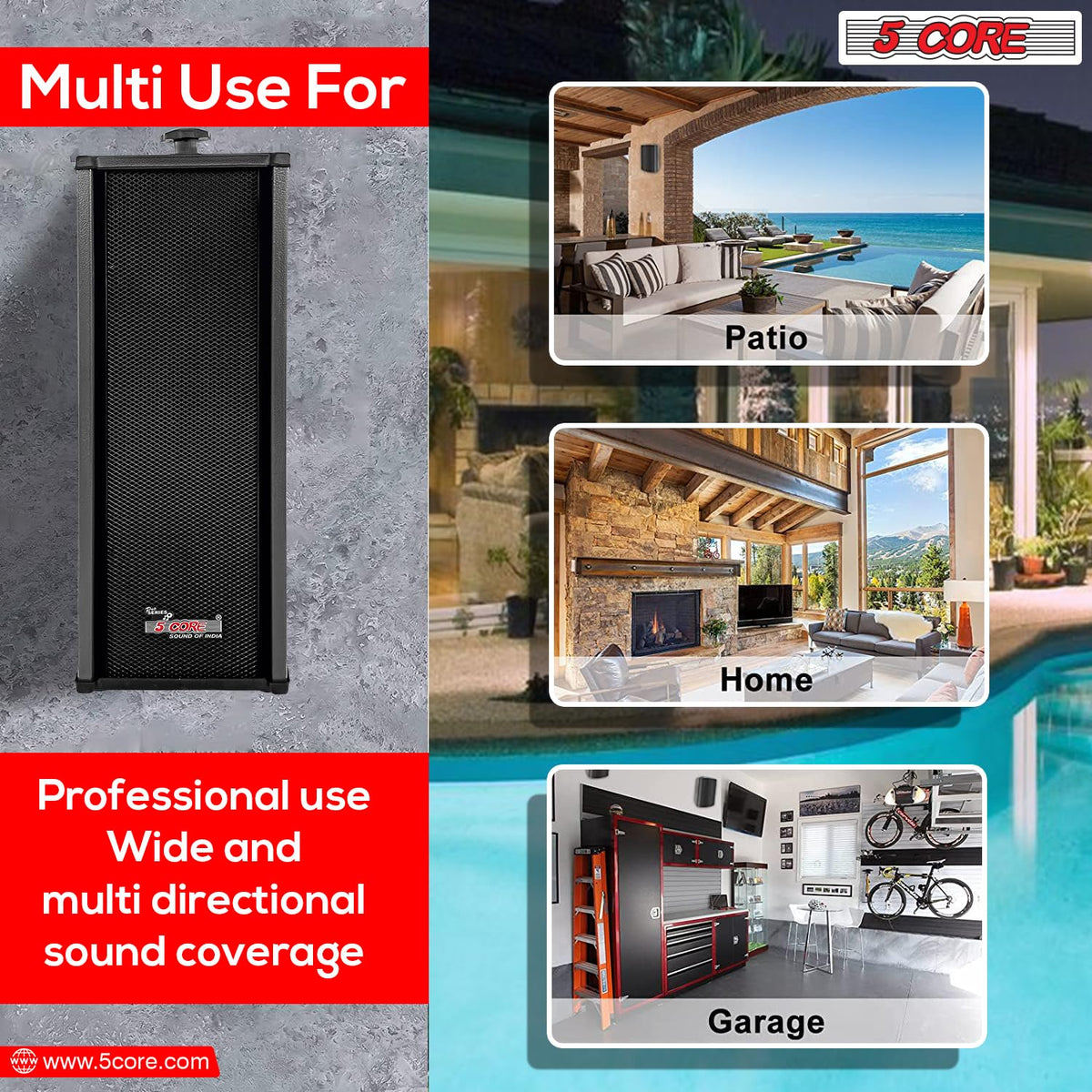 5 CORE Outdoor Speakers Pair Stereo in Wall Speaker 100W Peak Passive Mount Wired Waterproof Patio House Garage Indoor Exterior Audio System Bocinas para Casa - 15TG 2Pcs