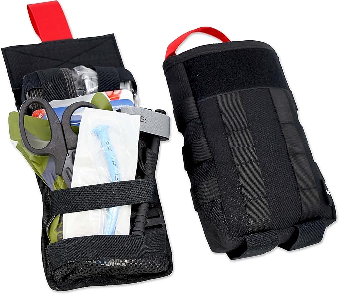 Lightning X Fully Stocked Quick-Draw Tactical IFAK MOLLE First Aid Kit w/Red Tab Technology LXPB70-SKK - Black
