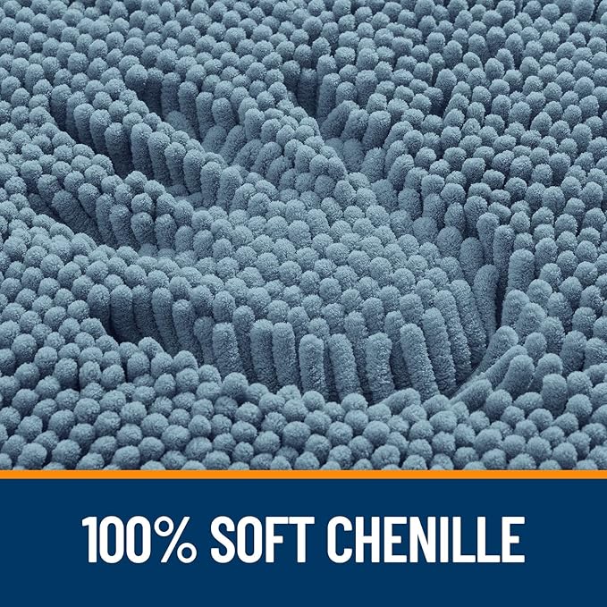 OLANLY Bathroom Rugs 24x16, Extra Soft Absorbent Chenille Bath Rugs, Rubber Backing Quick Dry, Machine Washable Bath Mats for Bathroom Floor, Tub and Shower, Home Decor Accessories, Airy Blue