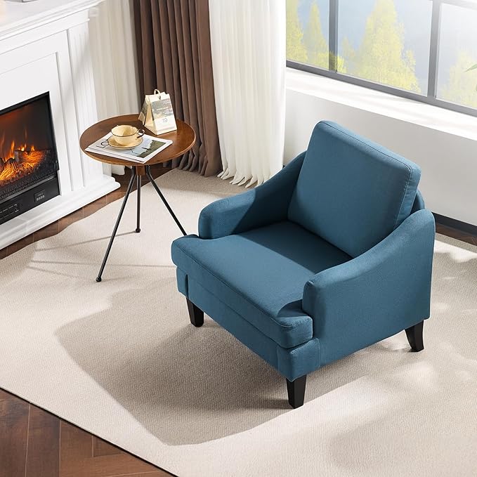 VINGLI Linen Fabric Accent Chairs Set of 2, Navy Blue Modern Upholstered Armchair, Comfy Sofa Chair Living Room Bedroom Furniture for Apartment