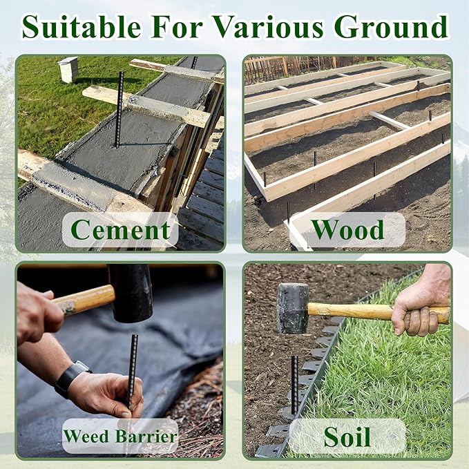 MSWY Rebar Stakes 16 Inch 20 Pack Heavy Duty Ground Anchors with Chisel Point End Long Straight Steel Tent Stakes 3/8" Thickness Metal Spikes Black Coated for Concrete Timber Camping Garden Plant