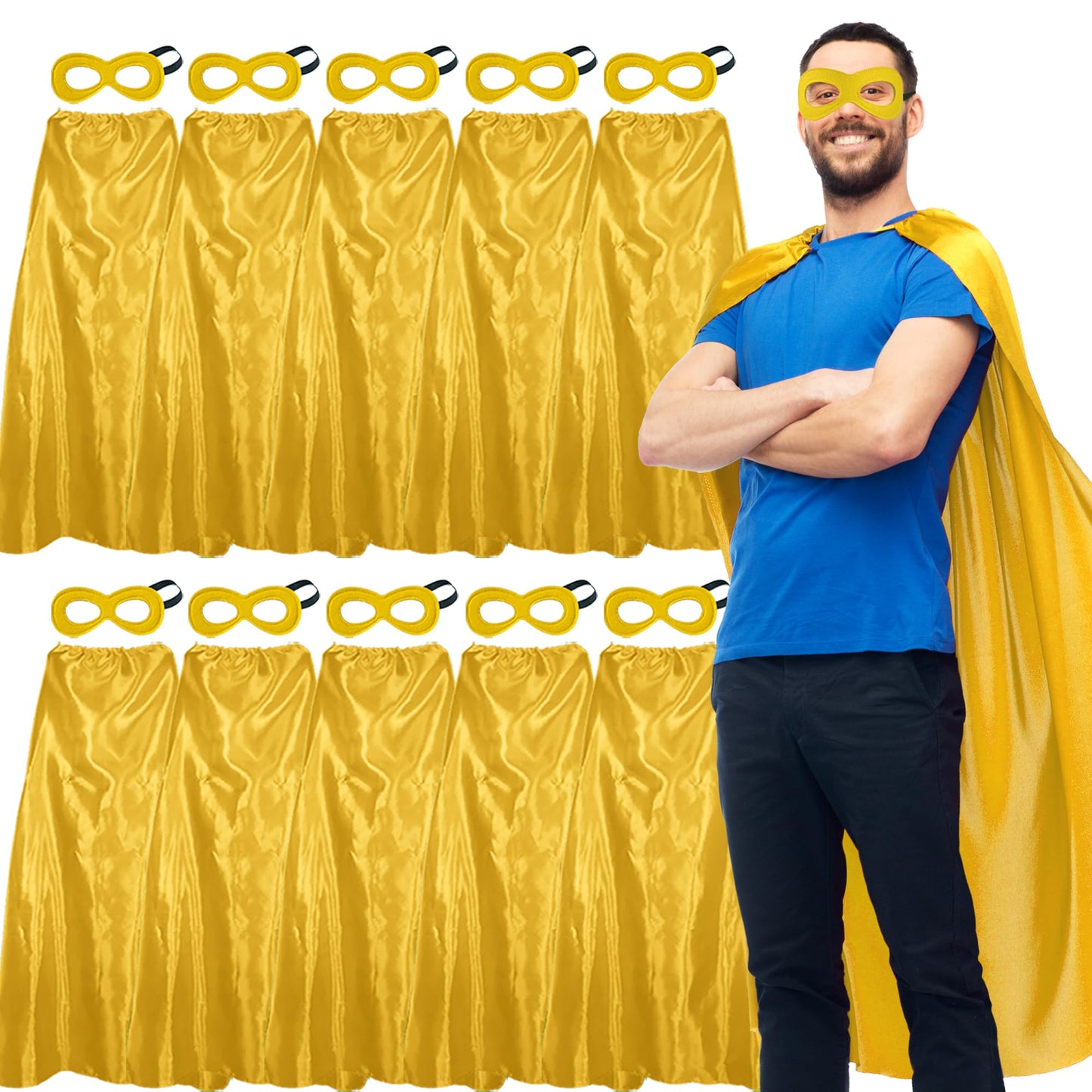 D.Q.Z Bulk Superhero-Capes and Masks for Adults Super Hero Group Costume Dress Up Team Building Halloween Party,10 Pack (Gold)