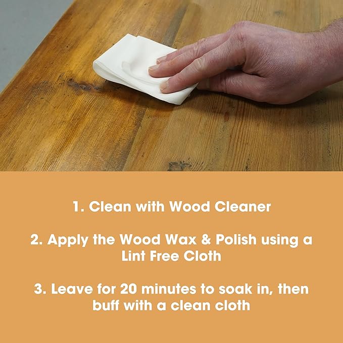 Furniture Clinic Wood Wax & Polish | Clean, Nourish & Protect All Wooden Furniture & Kitchen Cabinets from Dryness & Scratches | Orange Oil & Beeswax | Use on Treated & Untreated Wood (8.5oz / 250ml)