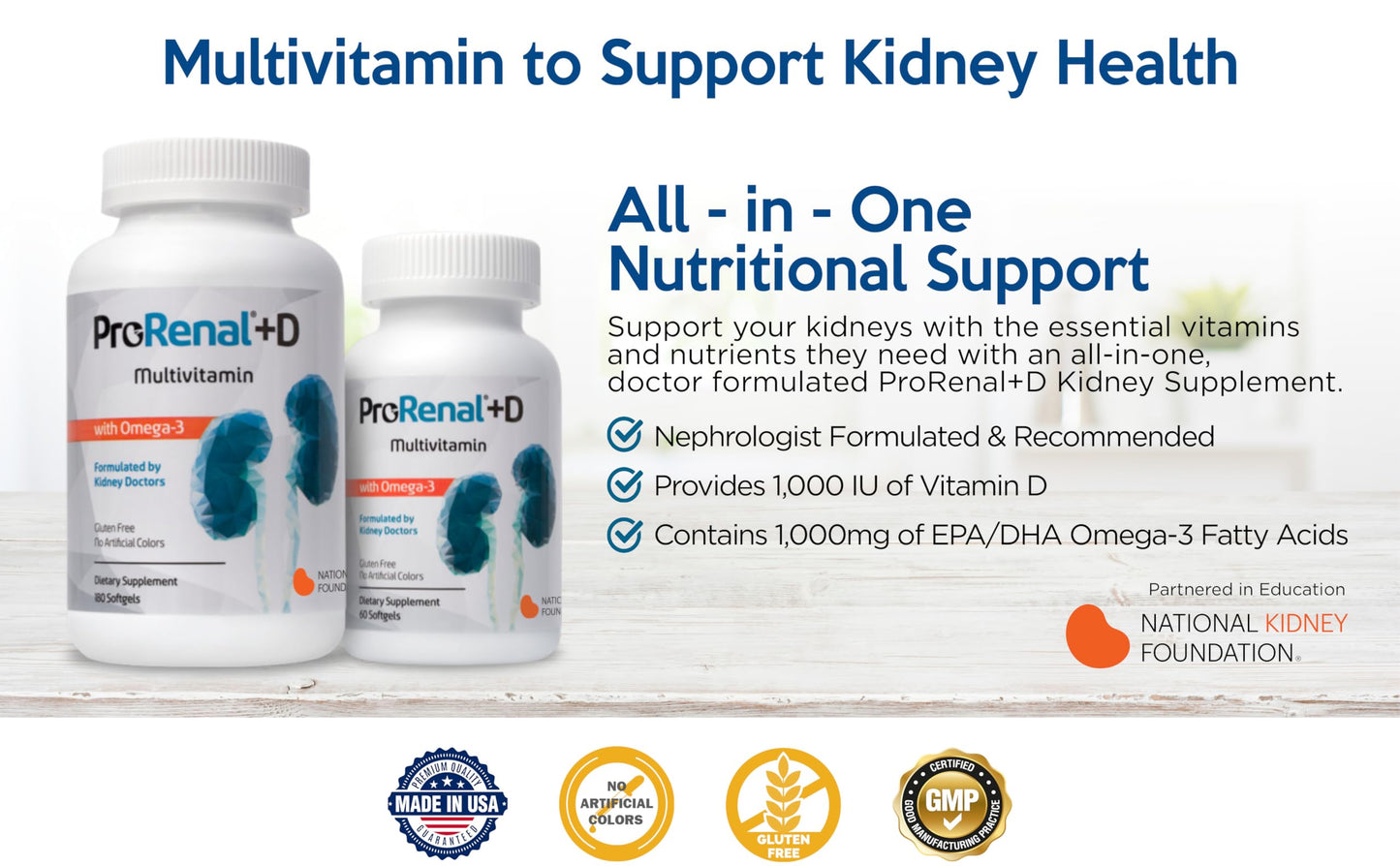 ProRenal+D with Omega-3 Fish Oil Kidney Multivitamin 90-Day Supply