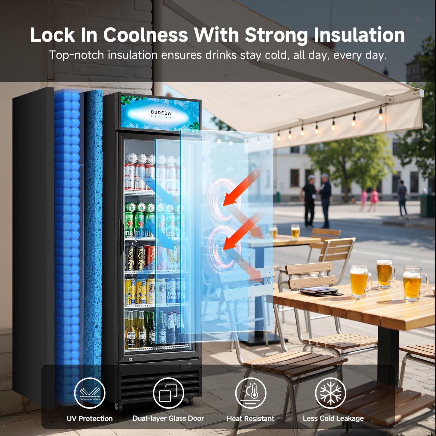 BODEGACOOLER Beverage Refrigerator and Cooler, Commercial Refrigerators with 4 shelves, Commercial Fridge with Soft LED Light. Merchandiser Refrigerators as Black Bar Cooler For Party, 9.0 Cu. Ft