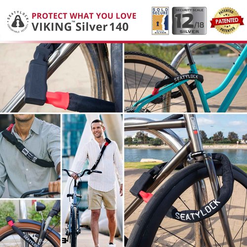 Seatylock Viking Bike Chain Lock with Key - Magnetic Patented Sold Secure Silver Rated - Heavy Duty Anti Theft - Smart Ultra Security Bicycle Lock (55.1 Inch)