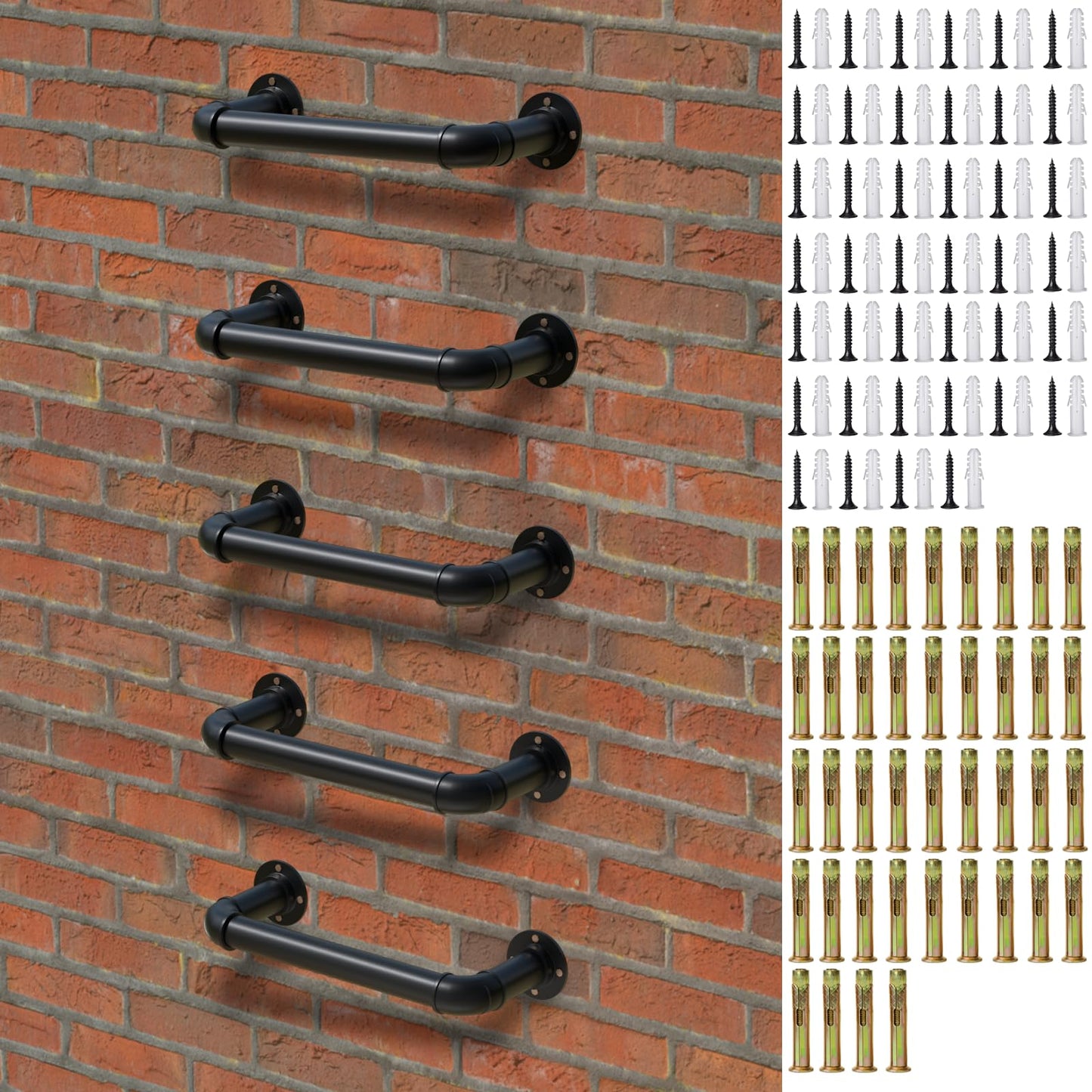 Wall Mounted Ladder, 1 Rung Heavy Duty Steel Step Ladder - 5 Pack for Basement Window Well & Egress | 700LB Capacity, Black Powder Coated, Includes Wood & Concrete Wall Anchors