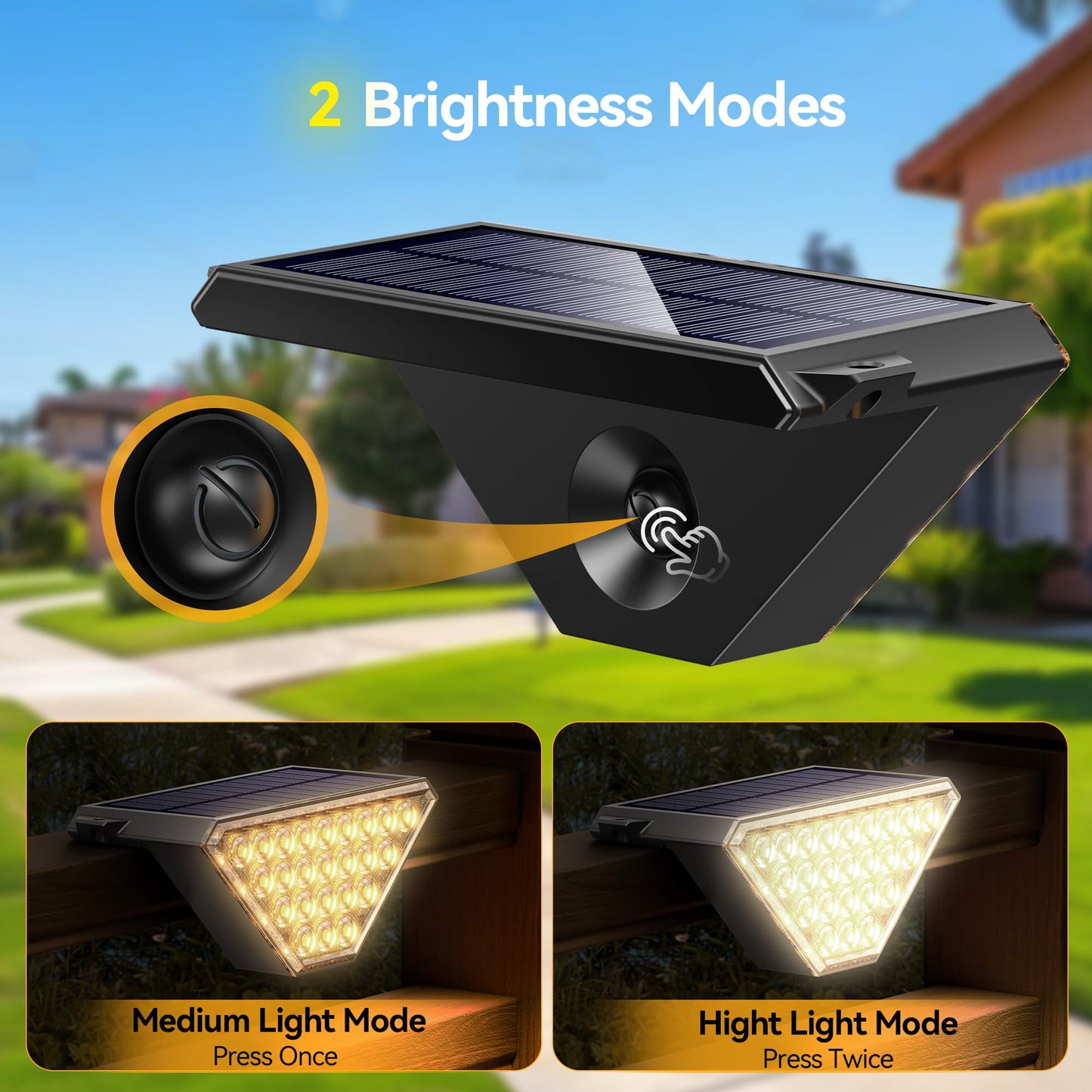 TECKNET Solar Step Lights for Outside, 2 Adjustable Brightness, 2 Mounting Methods, 24 LEDs Solar Stair Lights Outdoor, IP67 Waterproof Deck Light for Yard, Porch, Front Door, Patio, Garden （3000K）