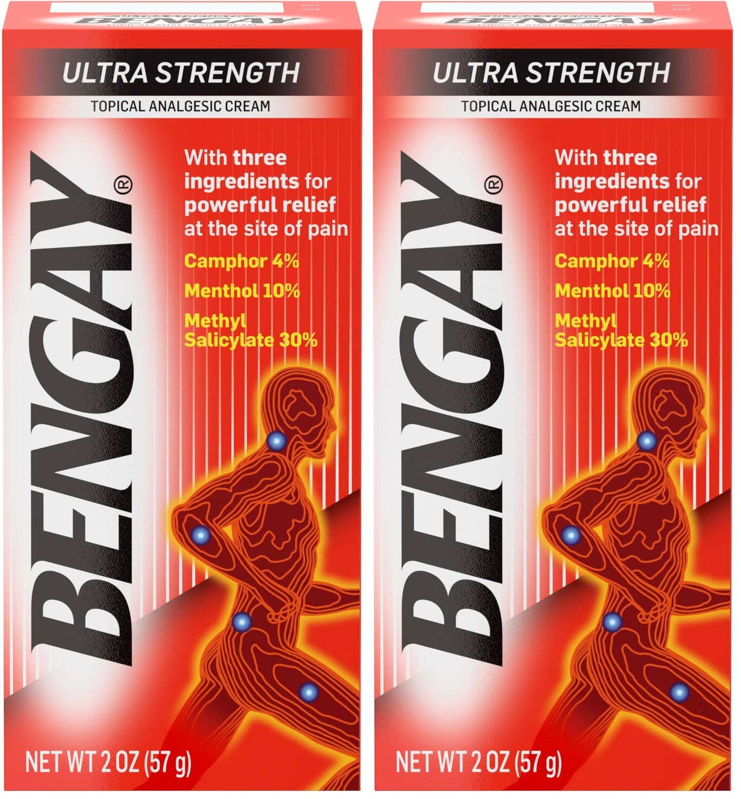 Bengay Ultra Strength Topical Pain Relief Cream, Non-Greasy Analgesic for Minor Arthritis, Muscle, Joint, and Back Pain, Camphor, Menthol & Methyl Salicylate, 2 oz Packaging May Vary (Pack of 2)