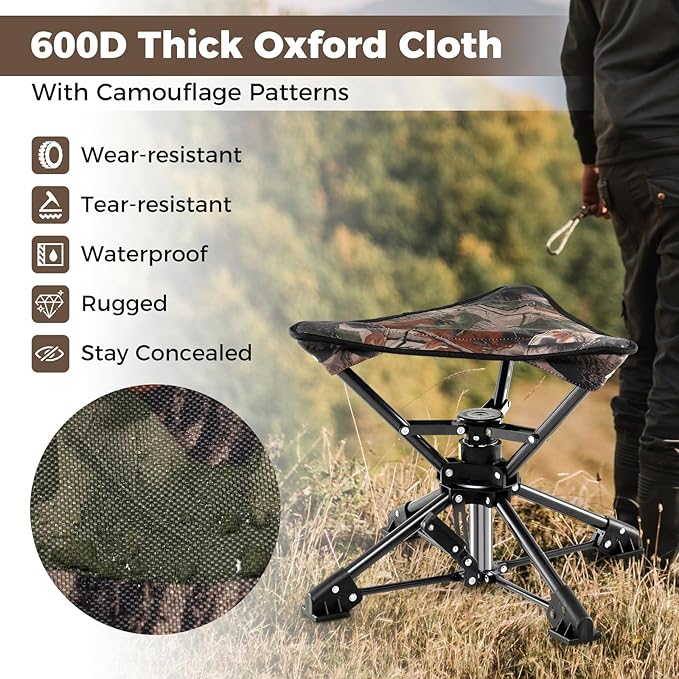 GYMAX 360° Swivel Camping Stool, Portable Folding Stool Seat with Carry Bag, Collapsible & Lightweight for Outdoor Fishing Backpacking Hunting Hiking Travel