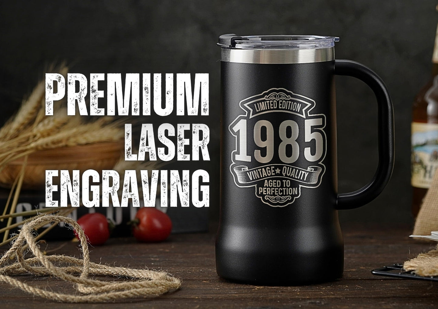 Onebttl 40th Birthday Gifts for Men, Birthday Gifts for Man, 24oz Stainless Steel Beer Stein, Vintage 1985
