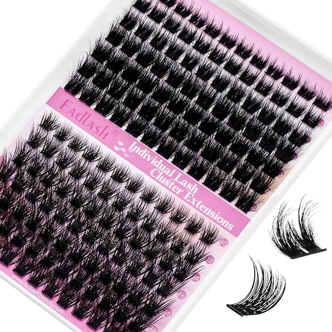 FADLASH Lash Clusters Individual Lashes 10-18mm Eyelash Clusters D Curl DIY Lash Extension Clusters Wispy Cluster Lashes (KLS240+KLS253-07D-Mix10-18)
