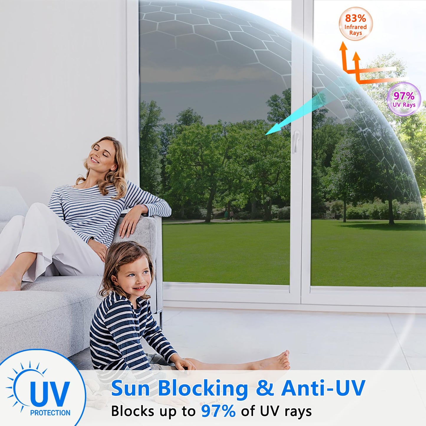 ConCus-T Thicken One Way Mirror Window Film Sun Blocking Window Tint Film for Home Reflective Window Sticker Glass Privacy Film, Black Silver, 35.43 Inch x 9.8 Feet