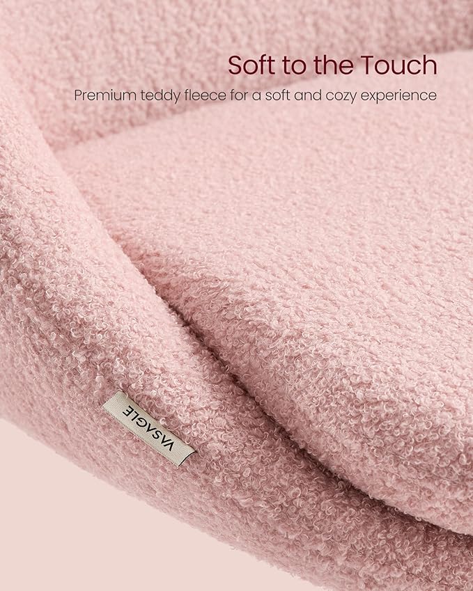 VASAGLE Vanity Chair with Lumbar Support, Adjustable Swivel Armless Desk Chair, Teddy Fleece, Compact for Small Spaces, Bedroom, Jelly Pink UOBG020R93