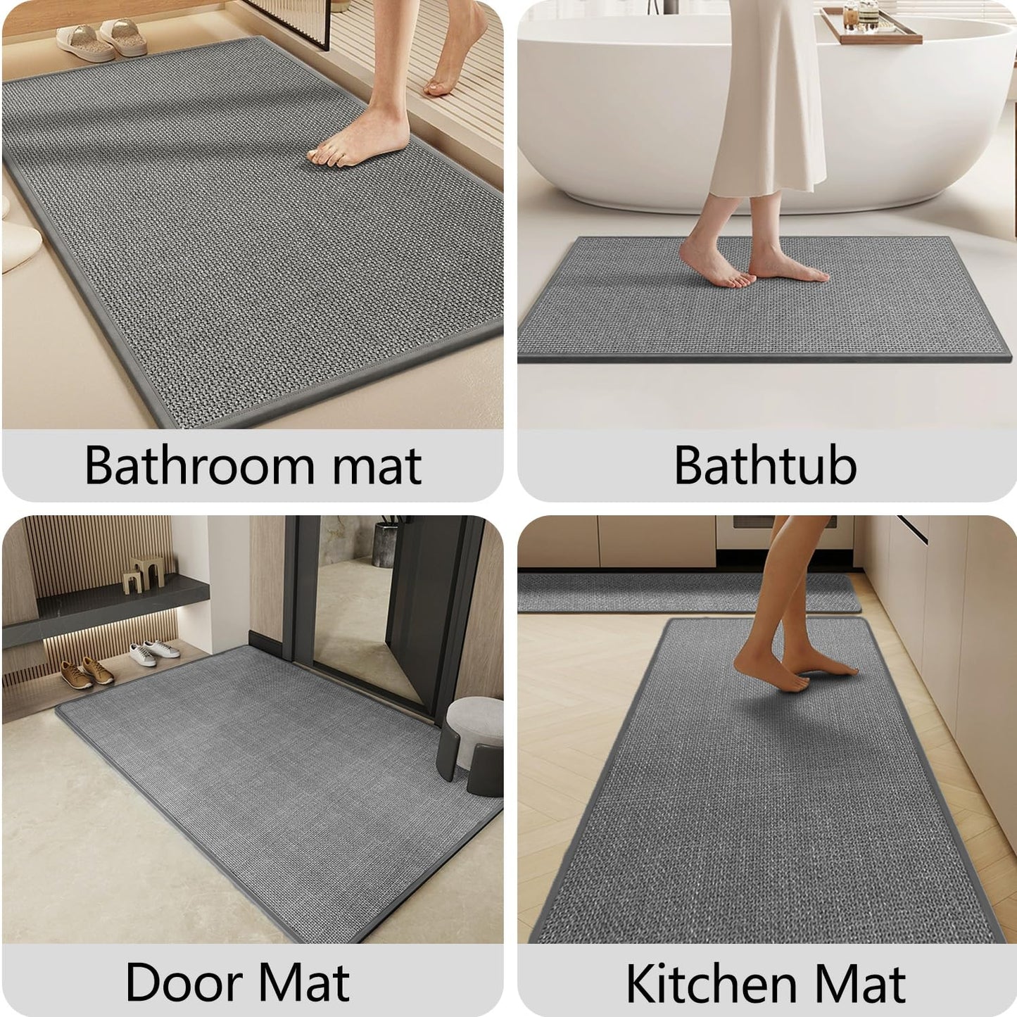 Bathroom Rugs, Bath Mats for Bathroom Non Slip Washable, Quick Dry, Water Absorbing, Fits Under Door, Ultra Thin, Rubber Backing, Low Pile, Cozy Cloth Cotton, Ideal for Shower, Sink-Grey 24''x16''