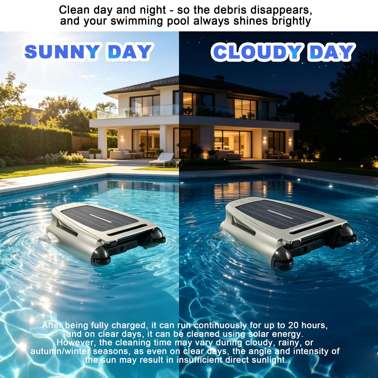 Uoark Solar Powered Robotic Pool Skimmer, Automatic Pool Surface Cleaner Robot with App Control,24/7 Continuous Cleaning, Dual Charging, Ideal for Above Ground & In-Ground Pools (Silvery