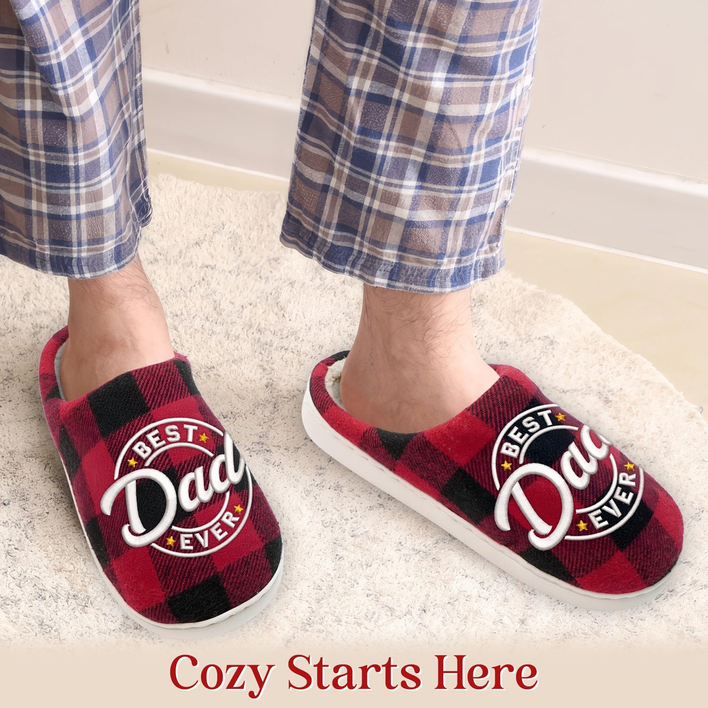 GAUDORA Dad Birthday Gift - Memory Foam House Slippers for Men Indoor and Outdoor Size 9-10 - Christmas Birthday Gifts for Dad Who Wants Nothing, Dad Gifts from Daughter Son, Mens Gift Ideas