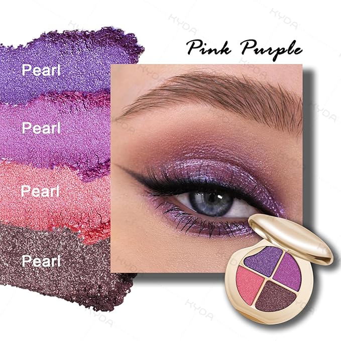 KYDA 4 Colors Eyeshadow Palette, Neutral Brown Matte Eyeshadow, Pearl Metallic Glitter Mini Makeup Palette, High Pigmented Eyes Shadow for Old Women, Pink Purple