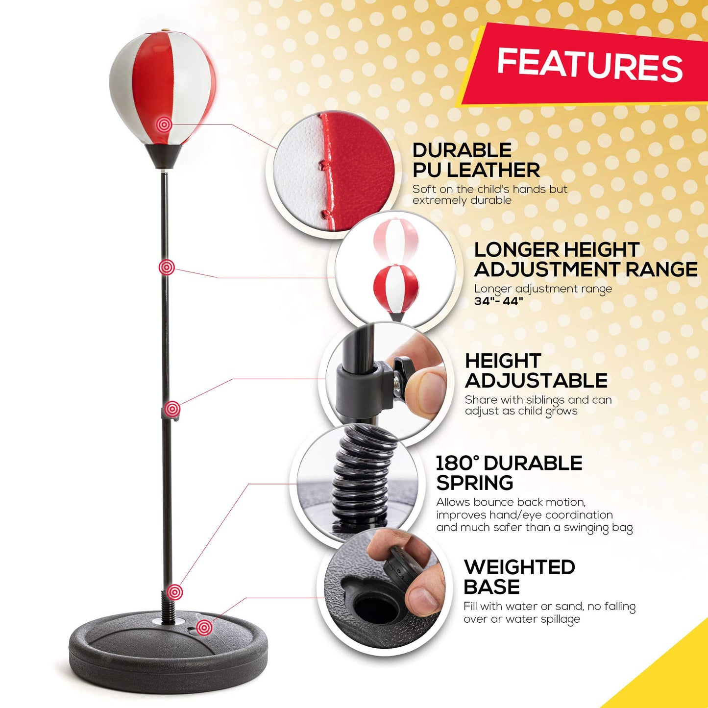 Whoobli Punching Bag for Kids and Toddler Incl Boxing Gloves| 3-10 Years Old Adjustable Kids Punching Bag with Stand| Sports Toy for Boys| Ideal Christmas Birthday Gift for Children; New 2025