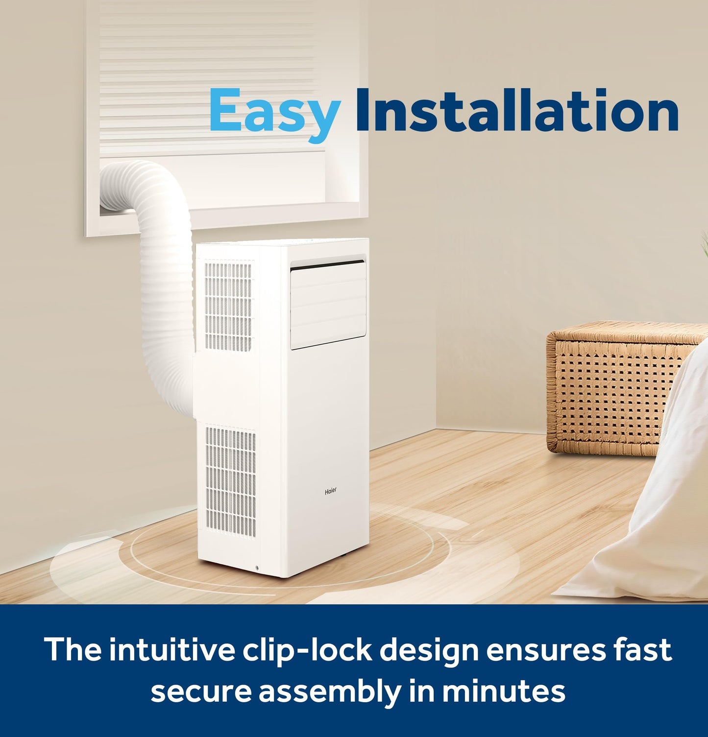 GE 5,000 BTU DOE Portable Air Conditioner for Small Rooms up to 150 sq ft, Compact 3-in-1 AC + Dehumidifier + Fan, Auto Evaporation, Remote, Easy-Roll Casters, Window Kit Included, White