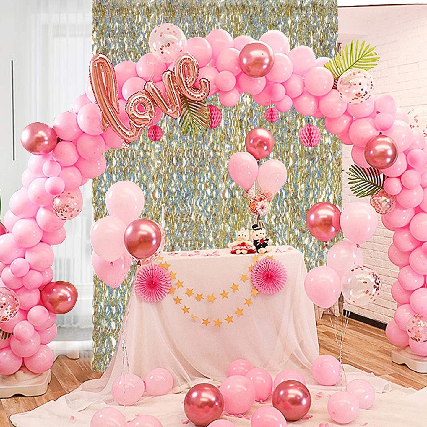 CYLMFC 4 Pack Champagne Gold Fringe Backdrop - 3.3 ft x 6.6 ft Shimmer Wavy Foil Curtain for Birthday Party, Yellow Streamers Party Decorations