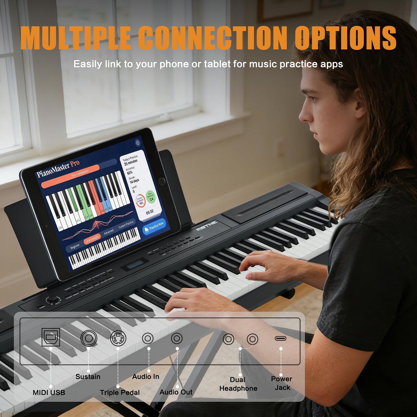MSTNE Digital Piano 88 Key Weighted Keyboard Hammer Action, Full Size Electric Piano Keyboard with Adjustable Stand,Powerful Functional Panel,Professional 3 Pedal Unit for Beginner Intermediate Player