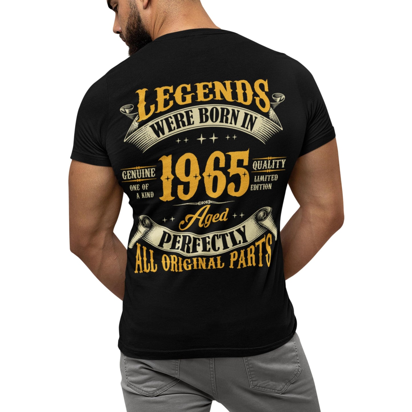60th Birthday Shirt for Men, Legends were Born in 1965, Vintage 60 Years Old Tee T Shirt, Cool Dad T Shirt Left Chest & Full Back Print Black XX-Large