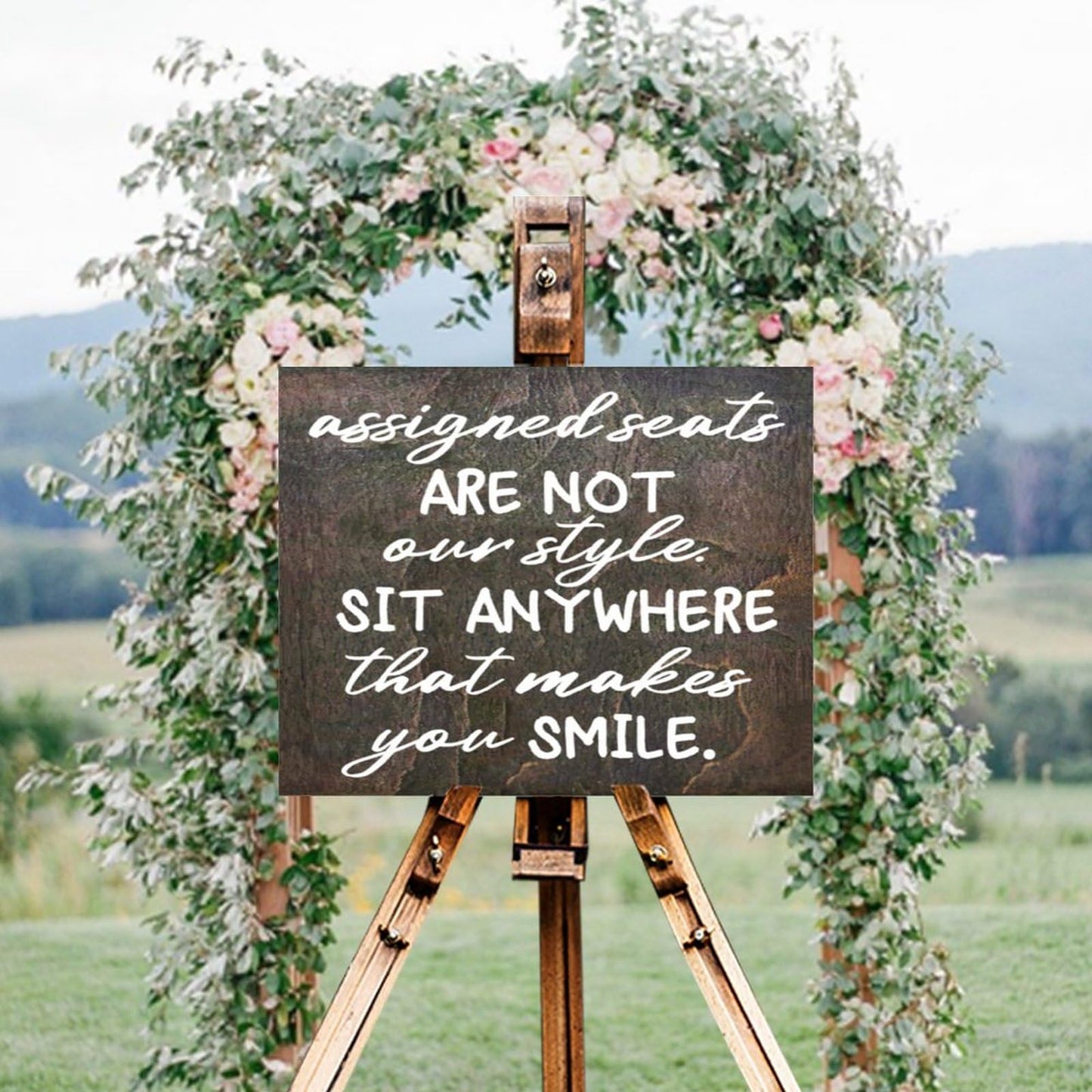 Wood Wedding Seating Sign, Custom Ceremony Sign, No Seating Plan, Assigned Seats, Sit Anywhere That Makes You Smile, Pick a Seat not a Side Wood Sign,Best Gift,for mom,dad Home Decoration 20x16 Inch