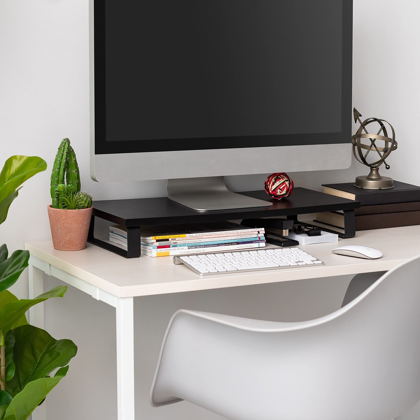 Iris Usa 1-Tier Multi-Purpose Modern Pc Monitor Organizer Stand With Metal Legs, Ergonomic Desktop And Countertop Riser For Comp