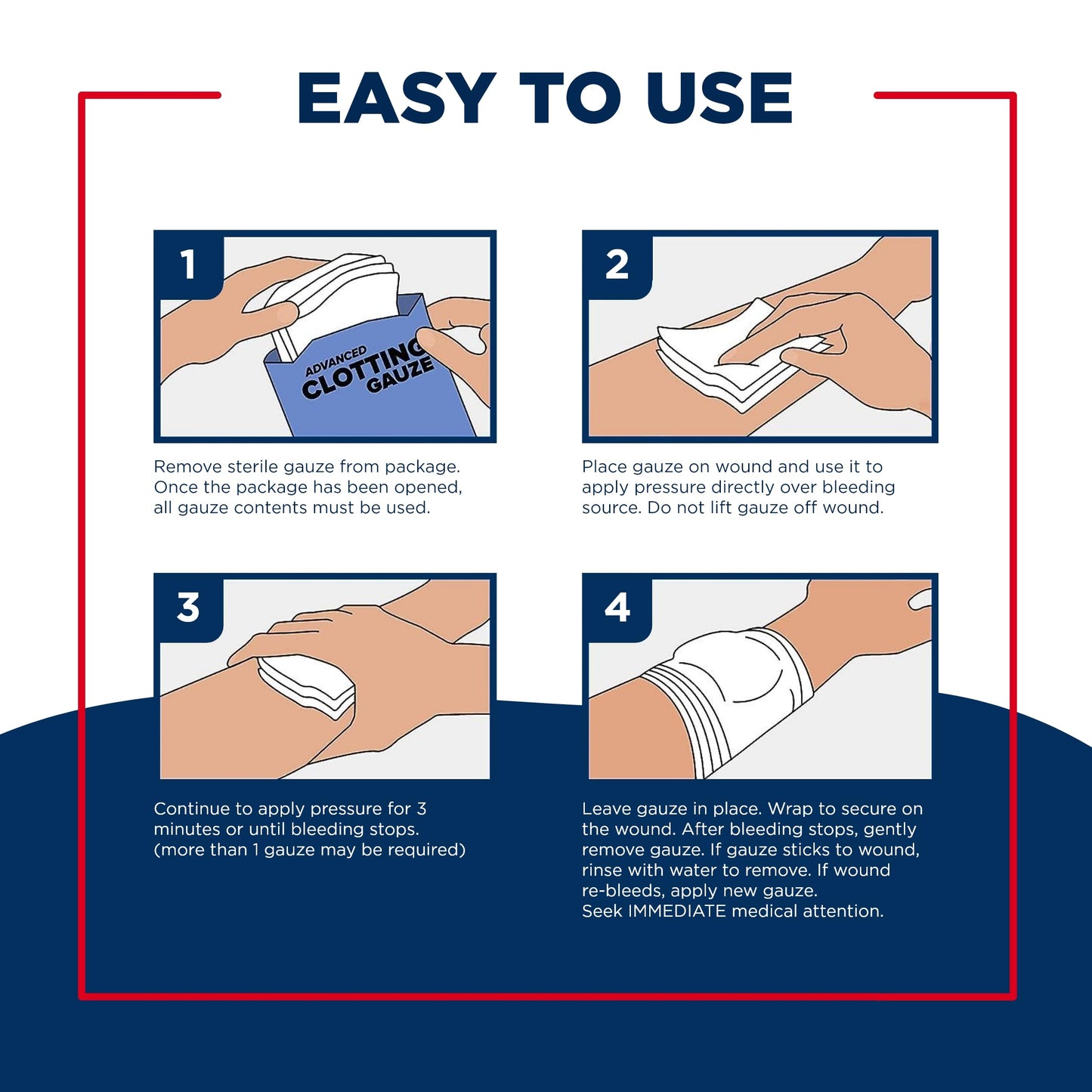 Adventure Medical Kits QuikClot Advanced Clotting Gauze - Stops Bleeding Up to 5X Faster Than Standard Gauze - Kaolin Hemostatic Dressing - for First Aid Kits & Survival Gear - 3 x 24