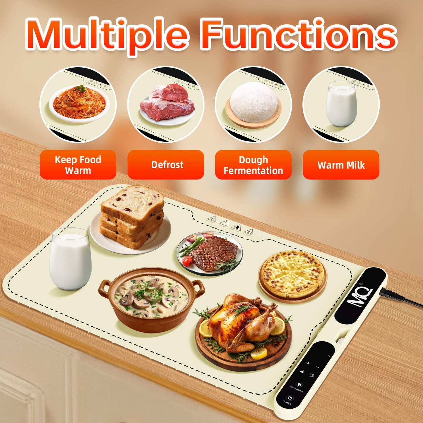 MQ Food Warming Mat, Extra Large 39.4x15 Inches Fast Heating Silicone Electric Warming Tray with 7 Level Temp and 8H Timer, Roll-Up & Portable Warming Mat for Food, Chafing Dishes for Parties Buffet