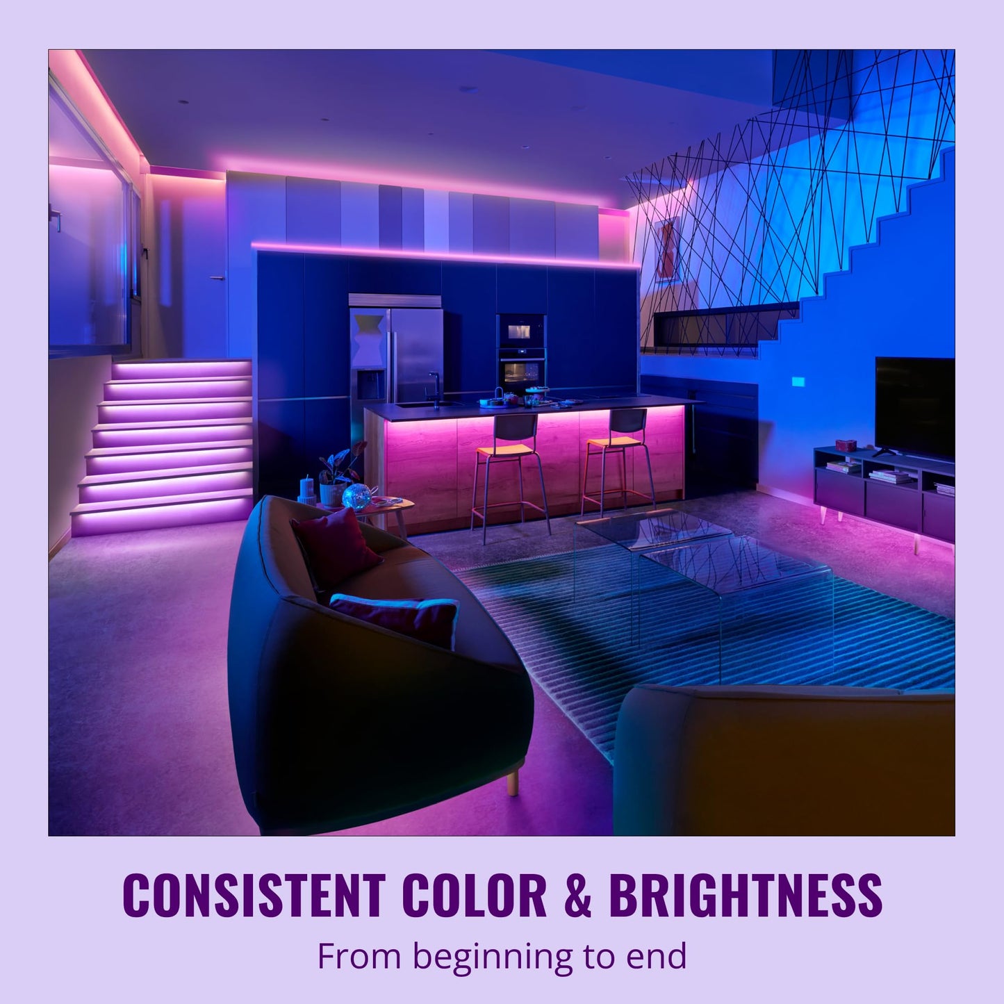WiZ Connected Smart Light Strip - Sunset to Sunrise Automation + Preset Light Modes + Control with Voice or App, Full Color RGB, 100 ft Cut to Fit