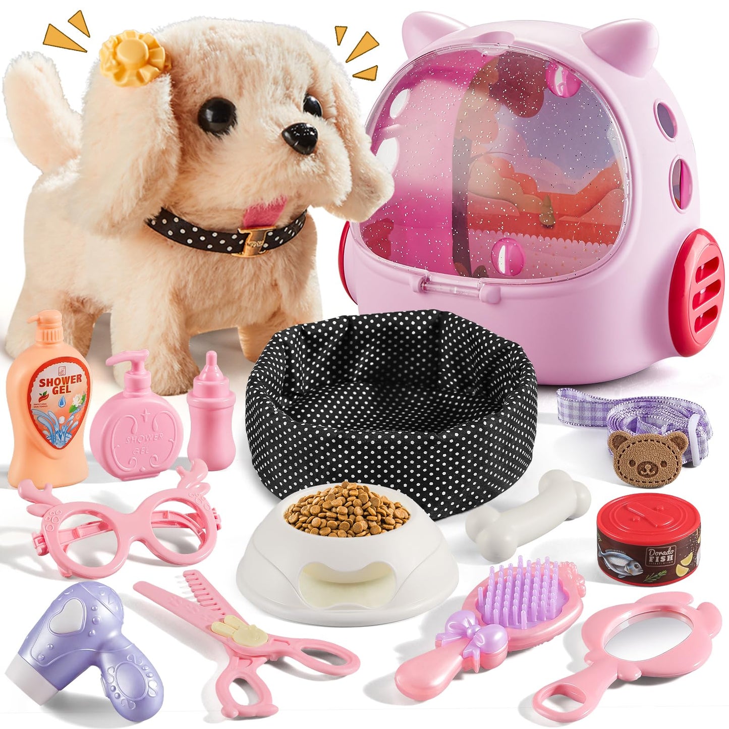 Vanvimen 16 Pcs Robot Dog Toys for Girls, Toys for 3 4 5 6 7 8 Year Old Girls Kids Boys, Realistic Robot Puppy Toys for 5-7 6-8, Ideas Birthday Gifts for Girl 3 4 5 6 Year Old