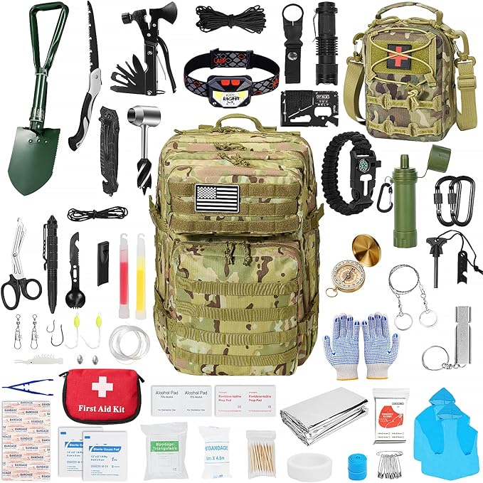 Survival First Aid Kit,99PCS Professional Survival Gear Large Hiking Backpack with Emergency Equipment Outdoor Adventure A...