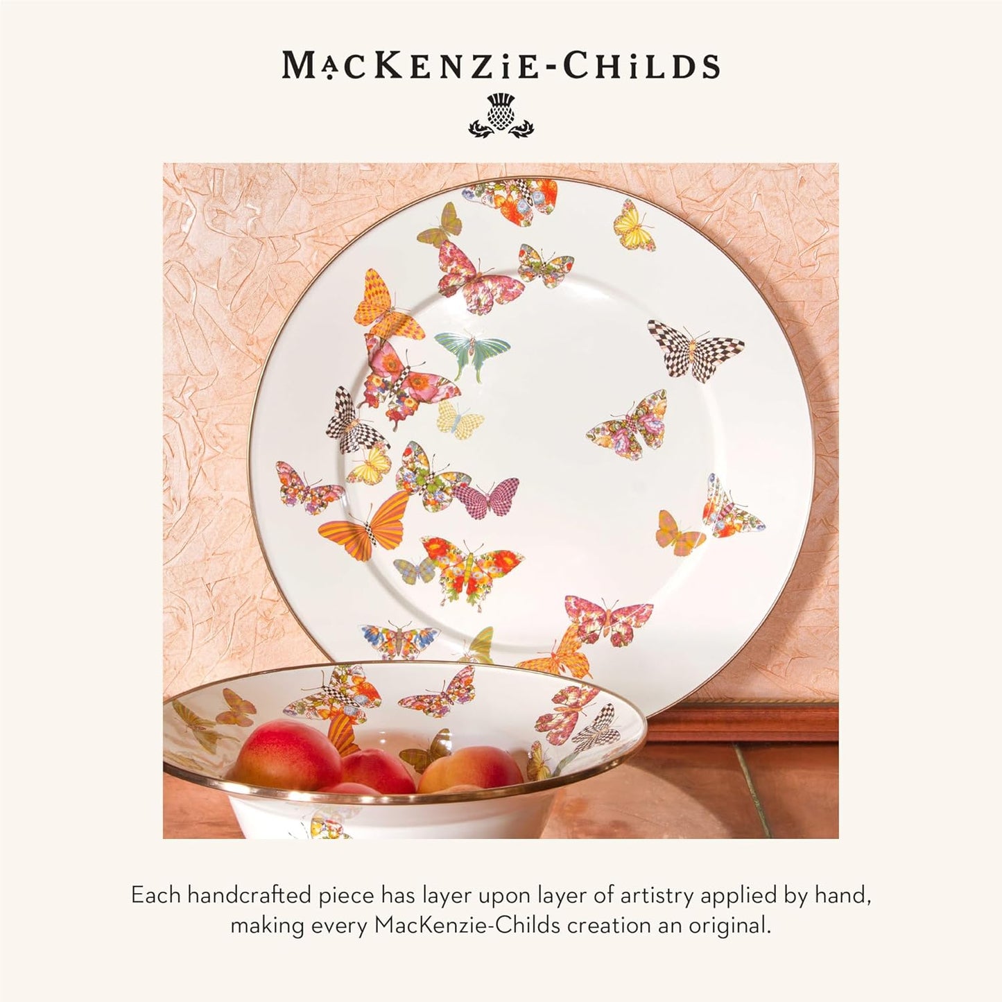 MACKENZIE-CHILDS Enamel Dinner Plate, Decorative Dinnerware Plate, 10 Inches, Set of 1, Butterfly Garden