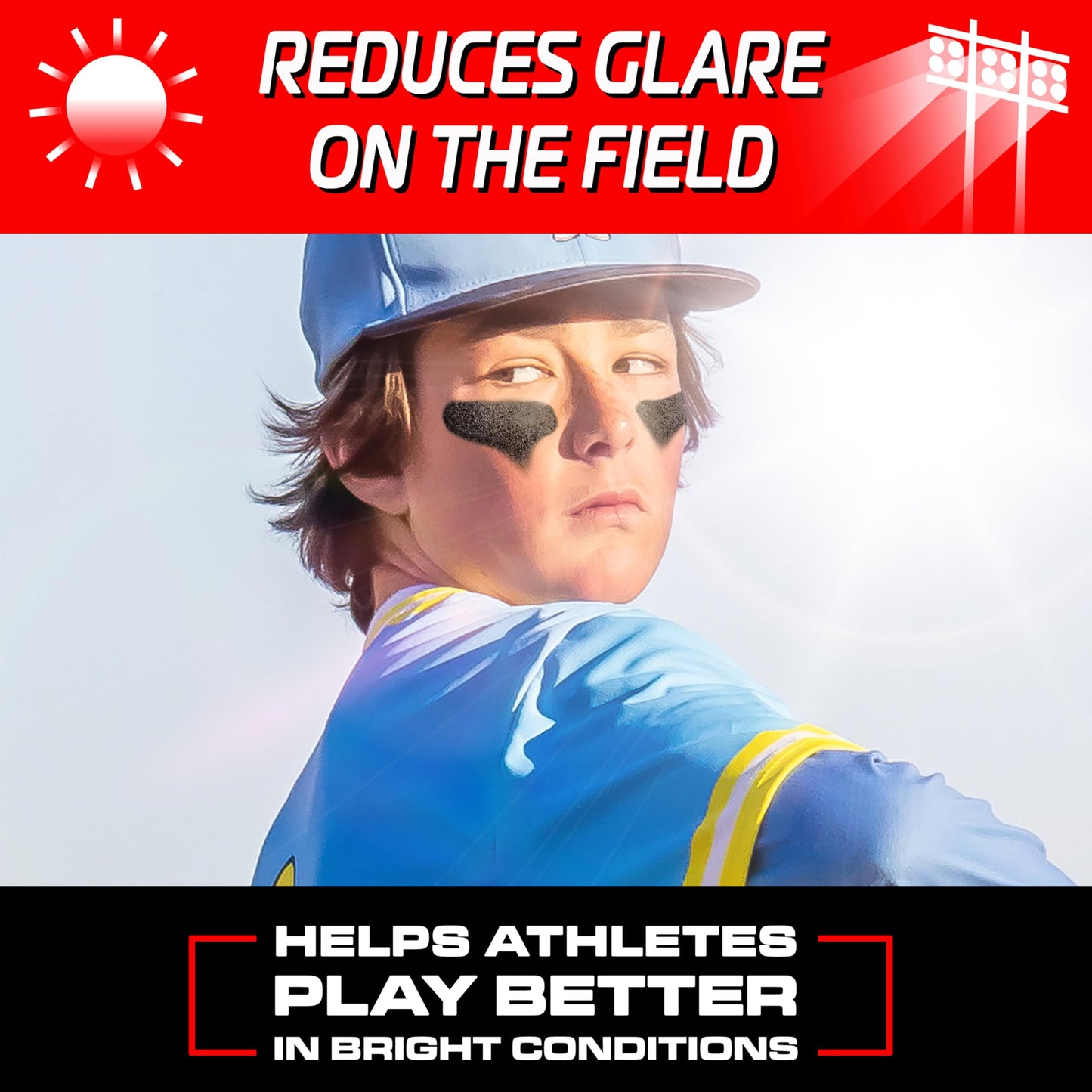 GoSports Anti Glare Eye Black Sports Stick for Football, Baseball, Softball & More - 2 Pack Under Eye Sports Paint Sticks