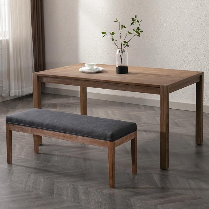 DM Furniture Linen Dining Bench Upholstered Entryway Bench Farmhouse Shoe Bench Seat Ottoman for Hallway Living Room Bedroom End of Bed Dining Room Kitchen, 45.5" Long, Charcoal