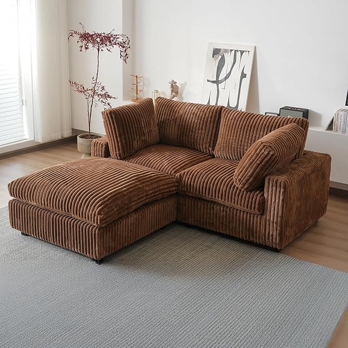 WJShome Cloud Modular Sectional Sofa,78" Plush Sofas for Living Room,L Shaped Sofa Couch with Storage Ottoman,3 Seater Comfy Couch Deep Seat Couches,Covers Washable&Replaceable (Brown)