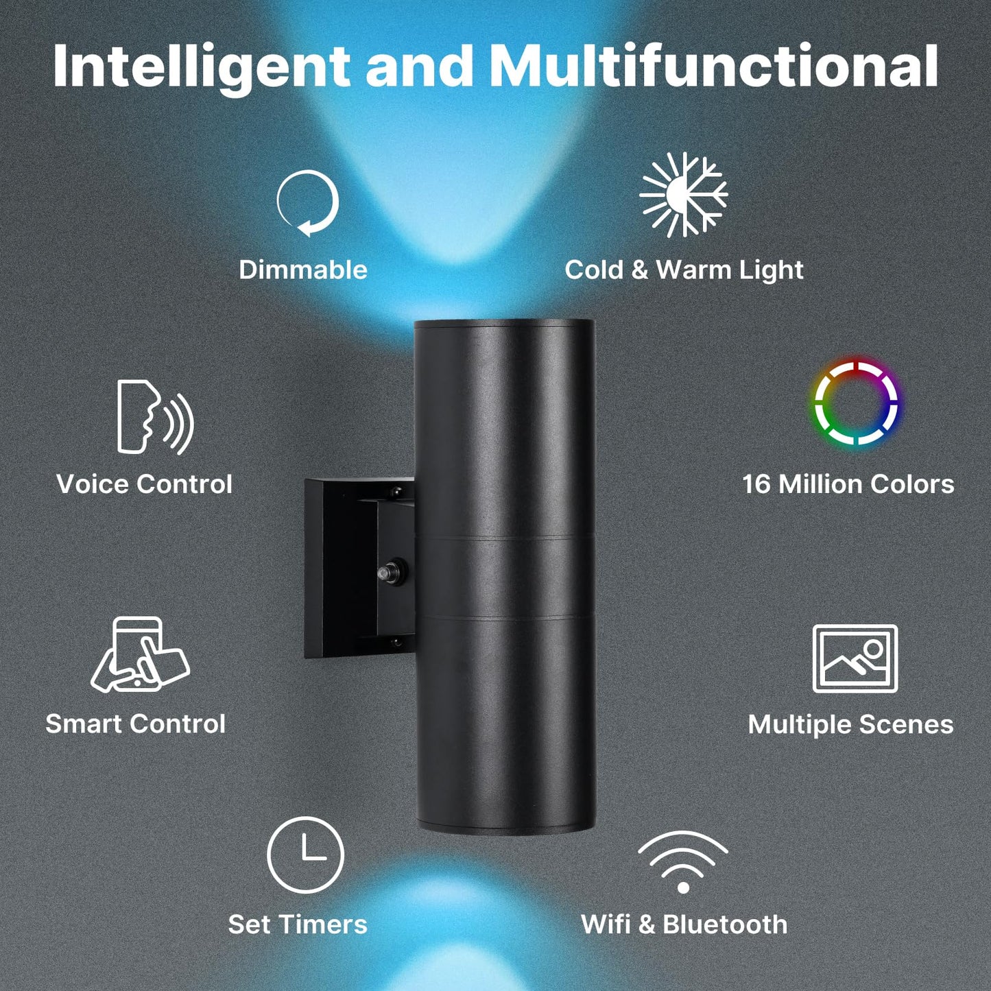 futxnziey RGBCW Outdoor Wall Light 1 Pack, Smart Porch Light Dusk to Dawn Lighting with Remote Control, WiFi Outdoor Wall Sconce, Compatible with Alexa, Exterior Lights for House Porch Garage