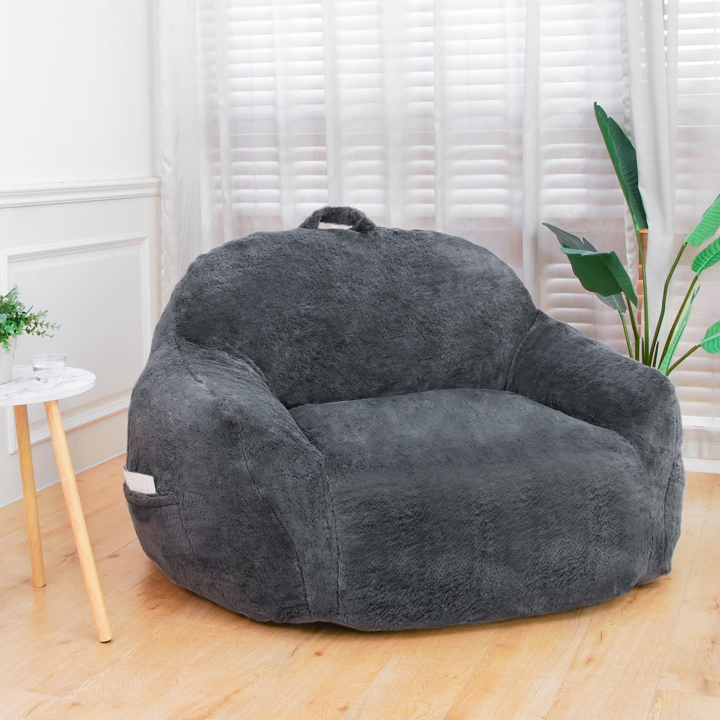 GOHOROS Giant Bean Bag Chair, Oversized Bean Bag Chairs for Adults and Kids, Gaming Chair Stuffed Memory Foam | Storage | Non-Slip, Removable Bean Bag Sofa Comfy Chair for Bedroom, Livingroom (Grey)