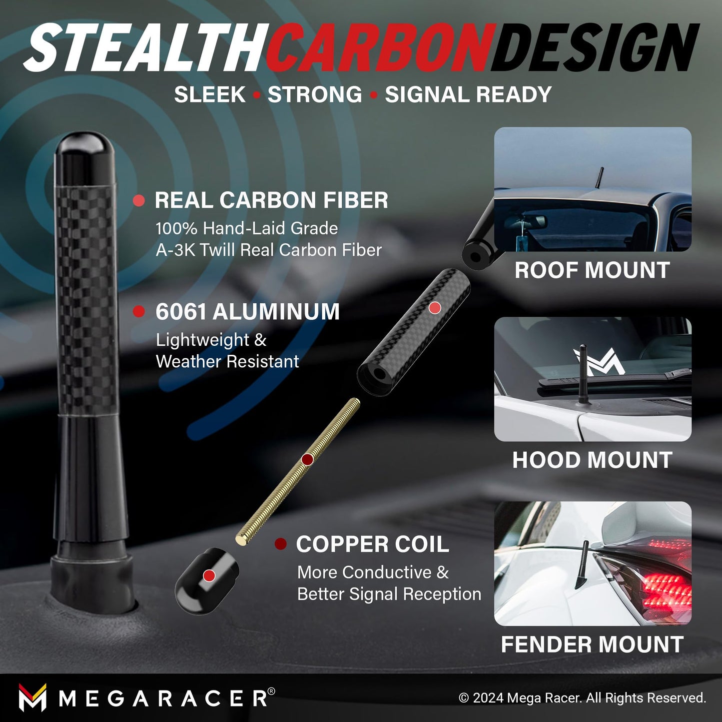 Universal Carbon Fiber Car Antenna Replacement | For Truck | Antena Para Carro | Short Vehicle Billet Antenna For Truck Suv | Ca