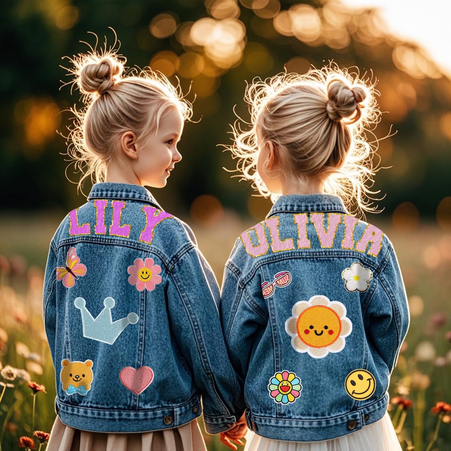 Rryoumisun Personalized Kids Denim Jacket with Names, Easter Basket Stuffers, Easter Outfits for Girls and Boys, Spring&Fall Outerwear Jackets, 1-14 Year Old Girl Boy Birthday Easter Gifts