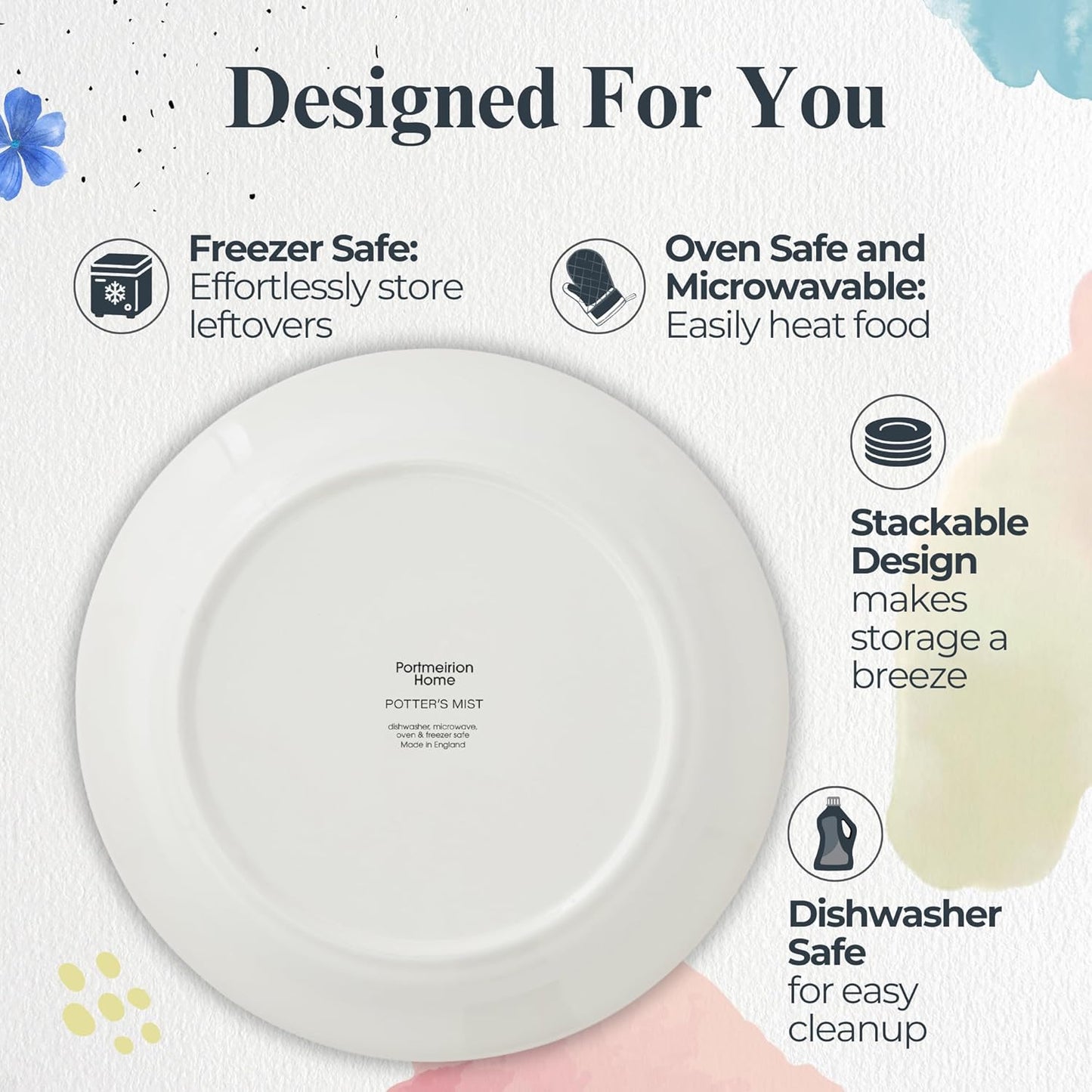 Portmeirion Potter's Mist Dinner Plate (Set of 4) - 10.5" Earthenware Plates with Classic Mist Rim - Microwave, Dishwasher, Freezer, Oven Safe - Ideal Modern Dinnerware Set (Yellow Mist)