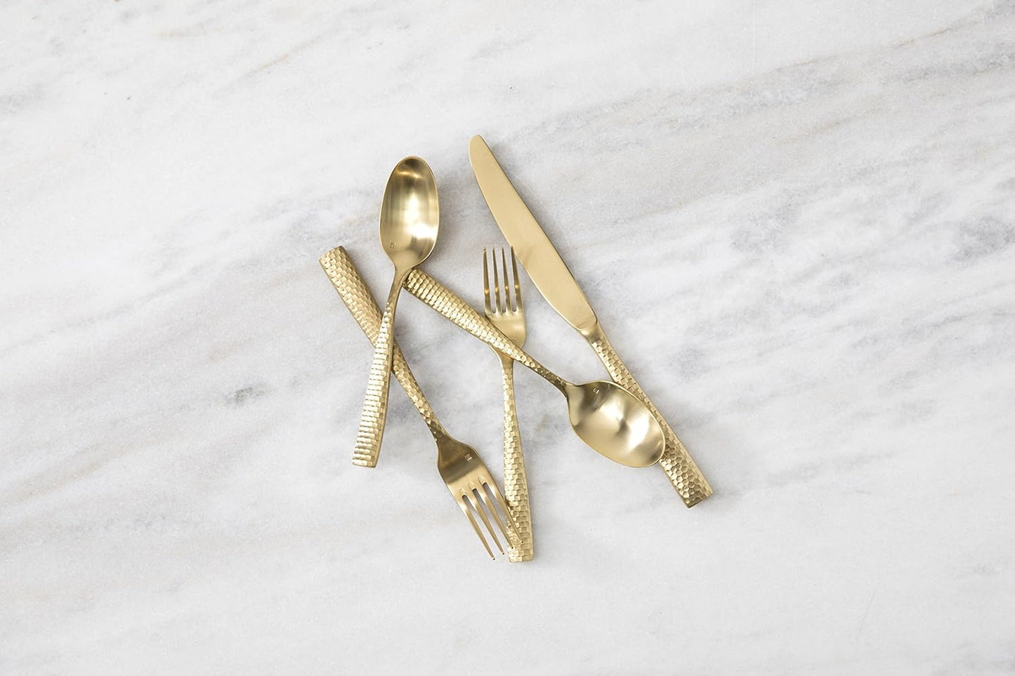 Fortessa Lucca Faceted 18/10 Stainless Steel Flatware, Salad/Dessert Fork, 7", Set of 12, Brushed Gold