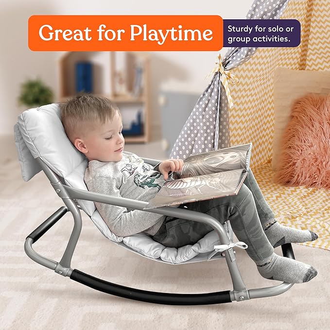 Special Supplies Sensory Rocking Chair for Kids - Comfortable Kids Rocker- Versatile Floor Chair with Soft Fabric and Stability for Playroom, Bedroom, or Nursery (Ages 3+) - Grey